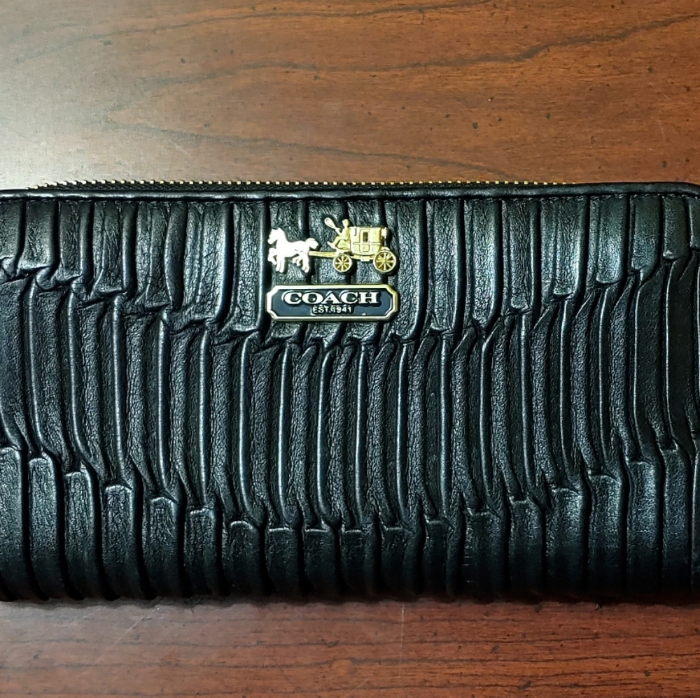 Coach Madison Gathered Leather Zip around Wallet
